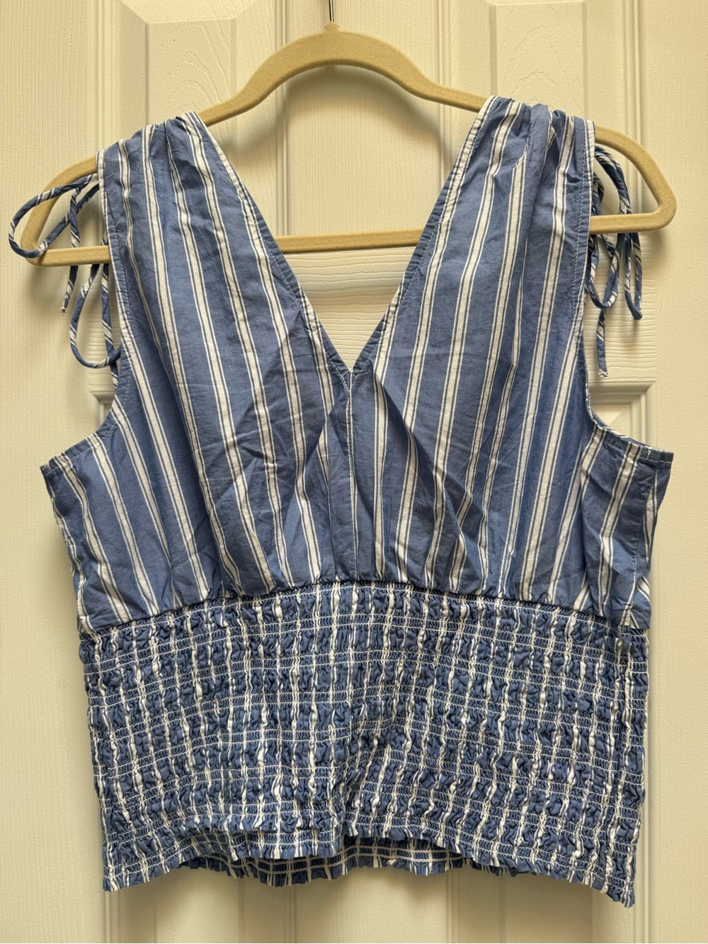 Old Navy Blue and White Striped Smocked Tank Top